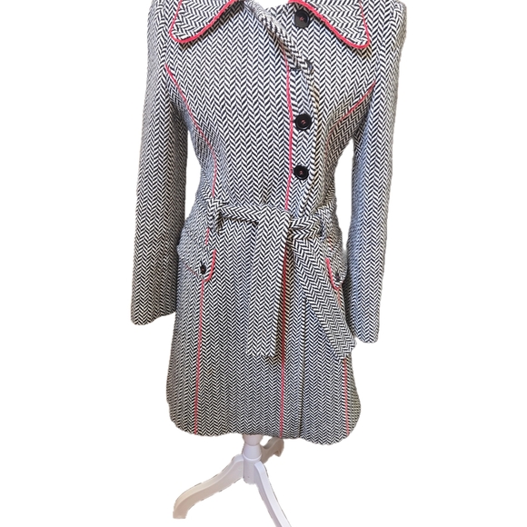 Herringbone Trench Coat with Red Accents - Picture 1 of 5